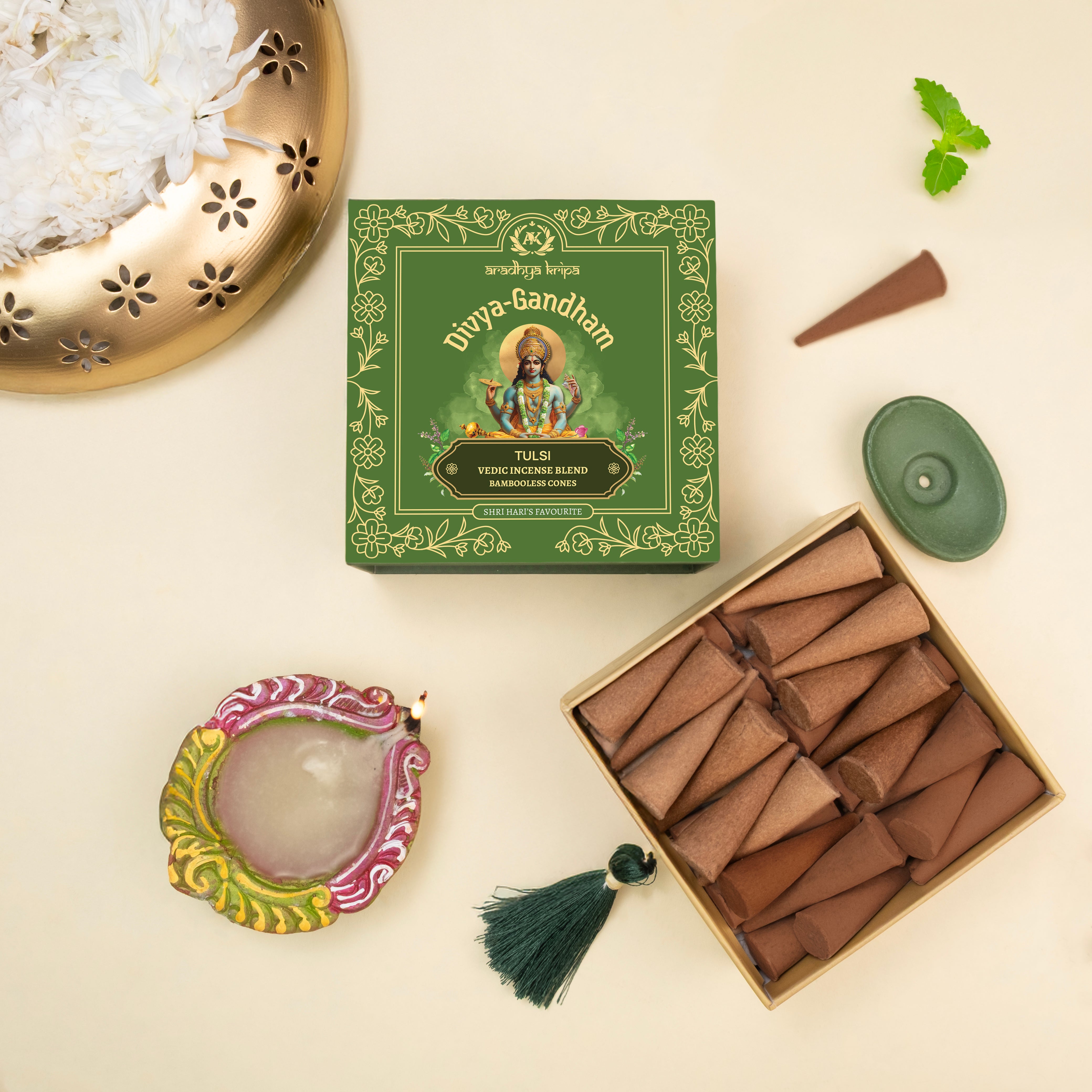Vedic Incense (Dhoop) Cones -  Tulsi | Holy Basil